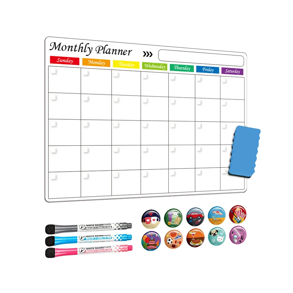 Fridge Magnet Magnetic Refrigerator Calendar  Weekly Calendar Dry-erase Markers