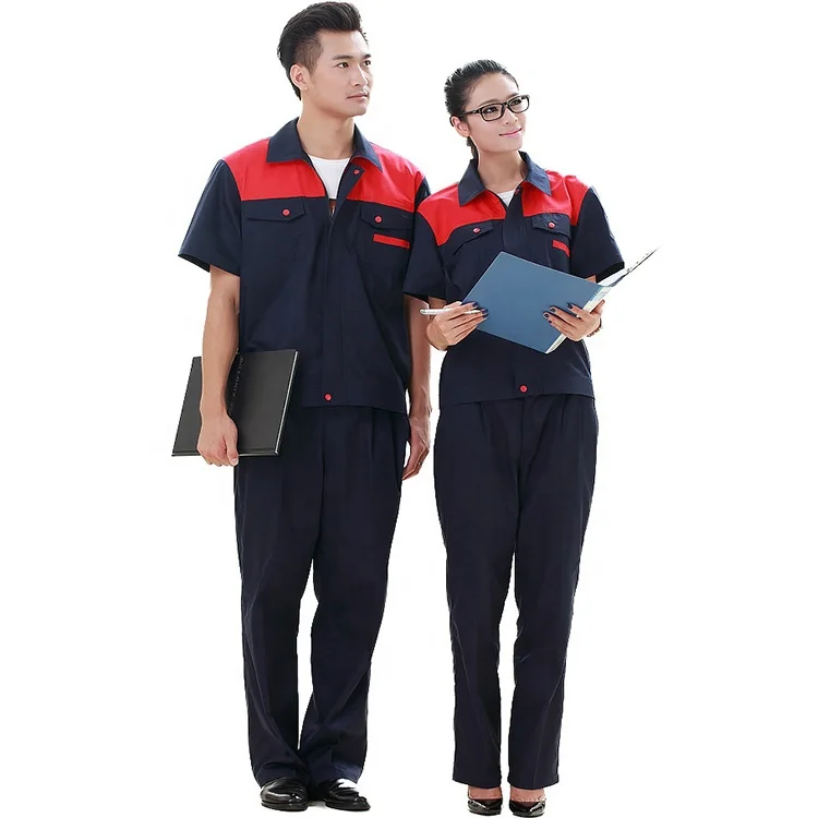 Летняя контрастная унисекс рабочая одежда с коротким рукавом и логотипом под заказ для механика униформа
