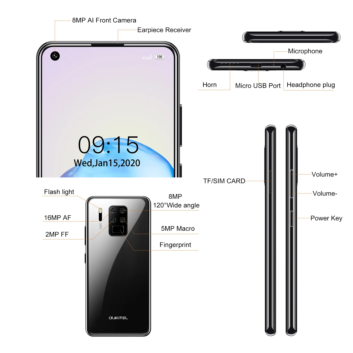 Смартфон OUKITEL C18 Pro на Android восемь ядер экран 6 55 дюйма 4 Гб + 64