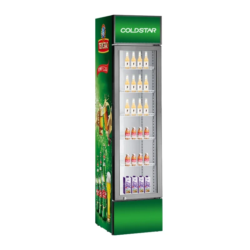 Slim Glass Door Cold Drink Display Case Air Cooler Refrigerator Led Screen Upright Freezer Fridge For Drinks