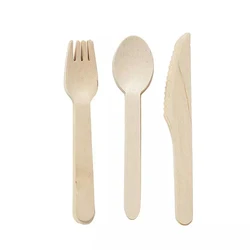 Biodegradable Wooden Disposable Cutlery Set Birch Wood Fork, Knife, Spoon