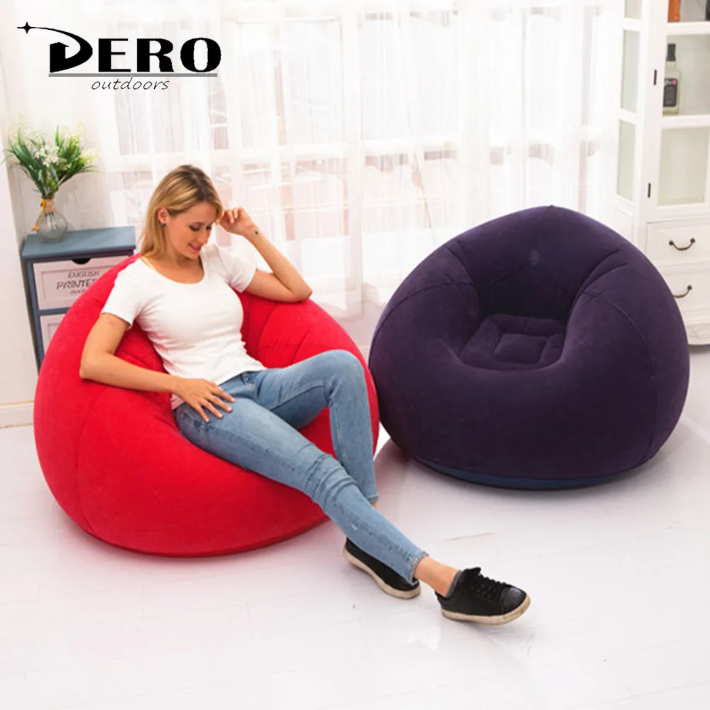 DERO inflatable PVC flocked ball shaped single chair durable plastic folding portable blow up bean bag sofa furniture for adult