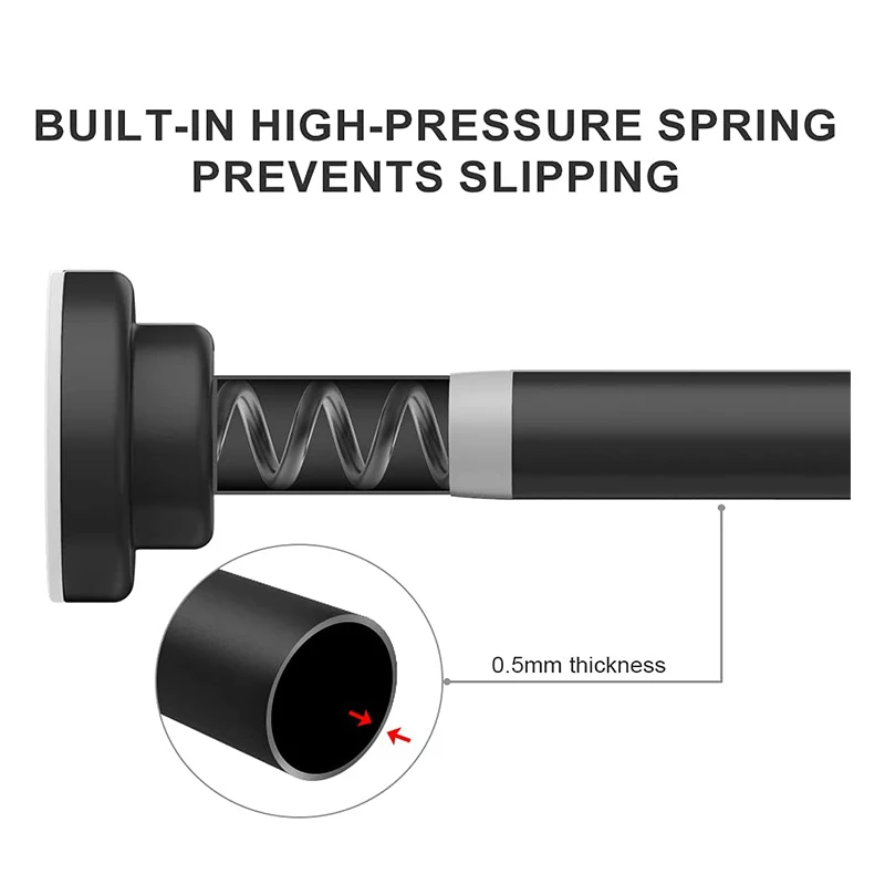 Black 40 Inches To 72 Inches Tension Adjustable Shower Curtain Rod