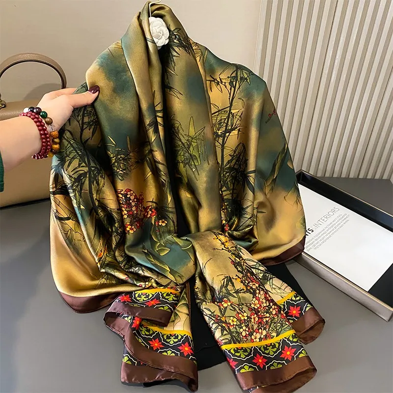 prayer Checked Classic Hijab Imitated sorority wrap Floral Elegant women Luxury Silk Scarves top