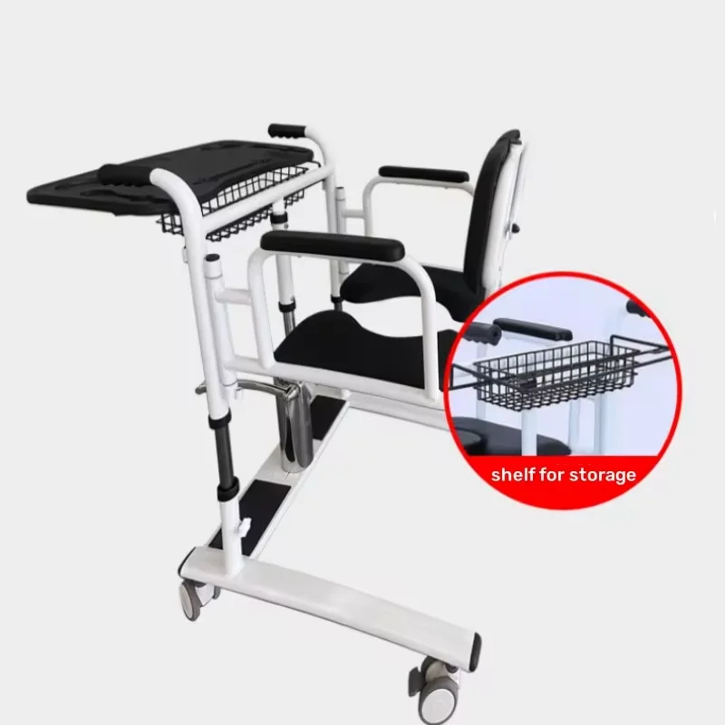 Low price manual patient transfer lift chair, multifunctional hydraulic lift chair with bedpan for patients