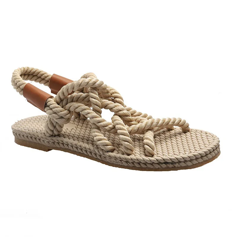 2022 Design New Boho and Simple Lace Up Flat Ankle Strap Handmade String Ladies Casual Beach Sandals