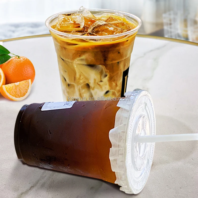 Custom 12 16 22 32 oz transparent bubble tea plastic cup biodegradable cold coffee  PLA clear cups with lids