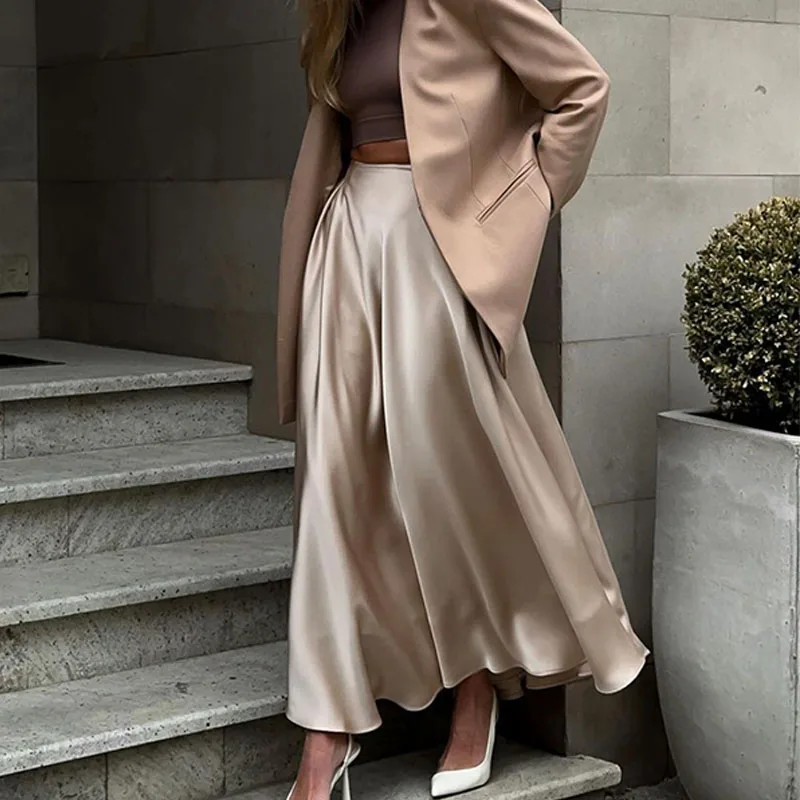 wholesale satin skirts for women elegant A line long skirts for women 2023 elegant fashion ladies elegant skirt