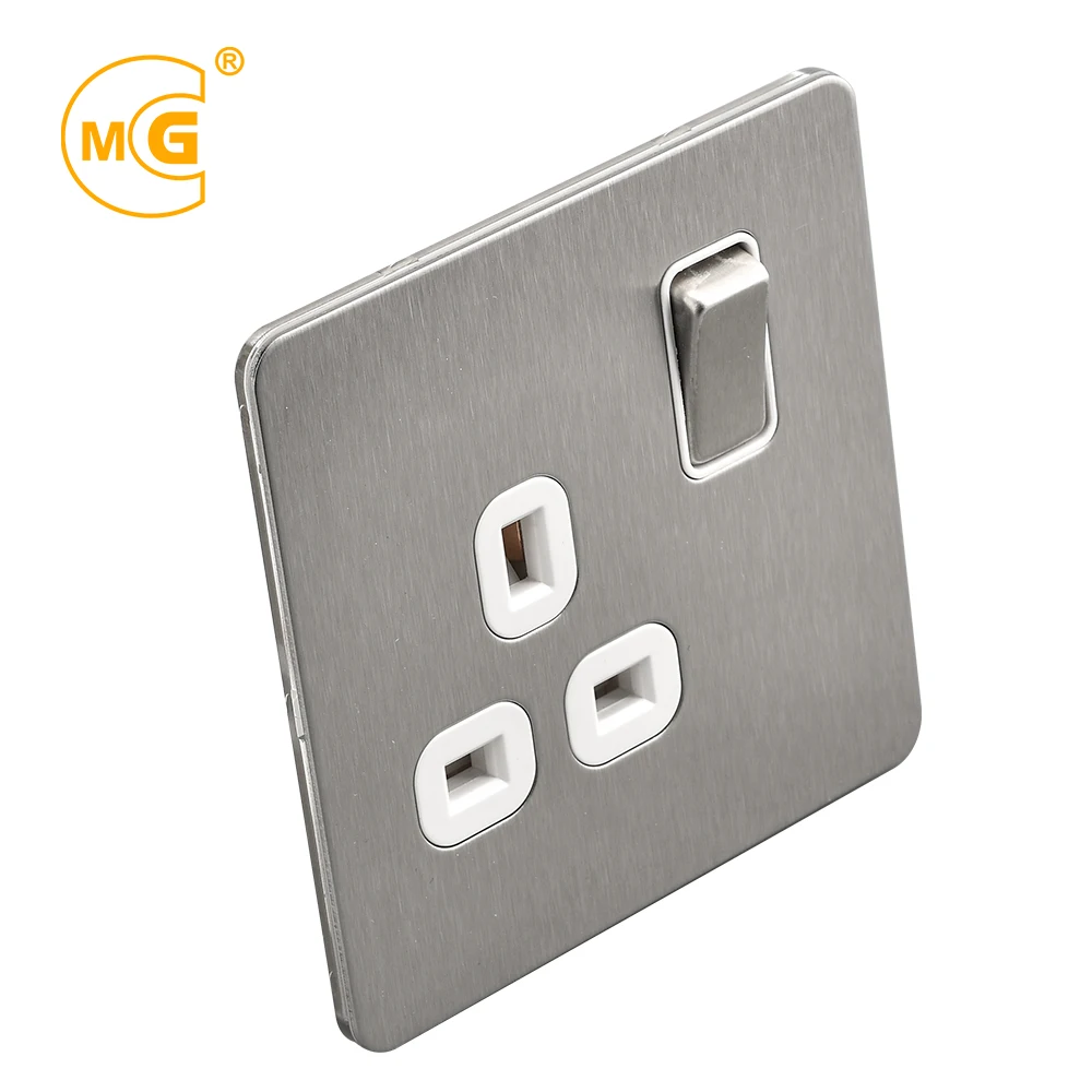 BS standard UK 3 pin power stainless steel electrical socket