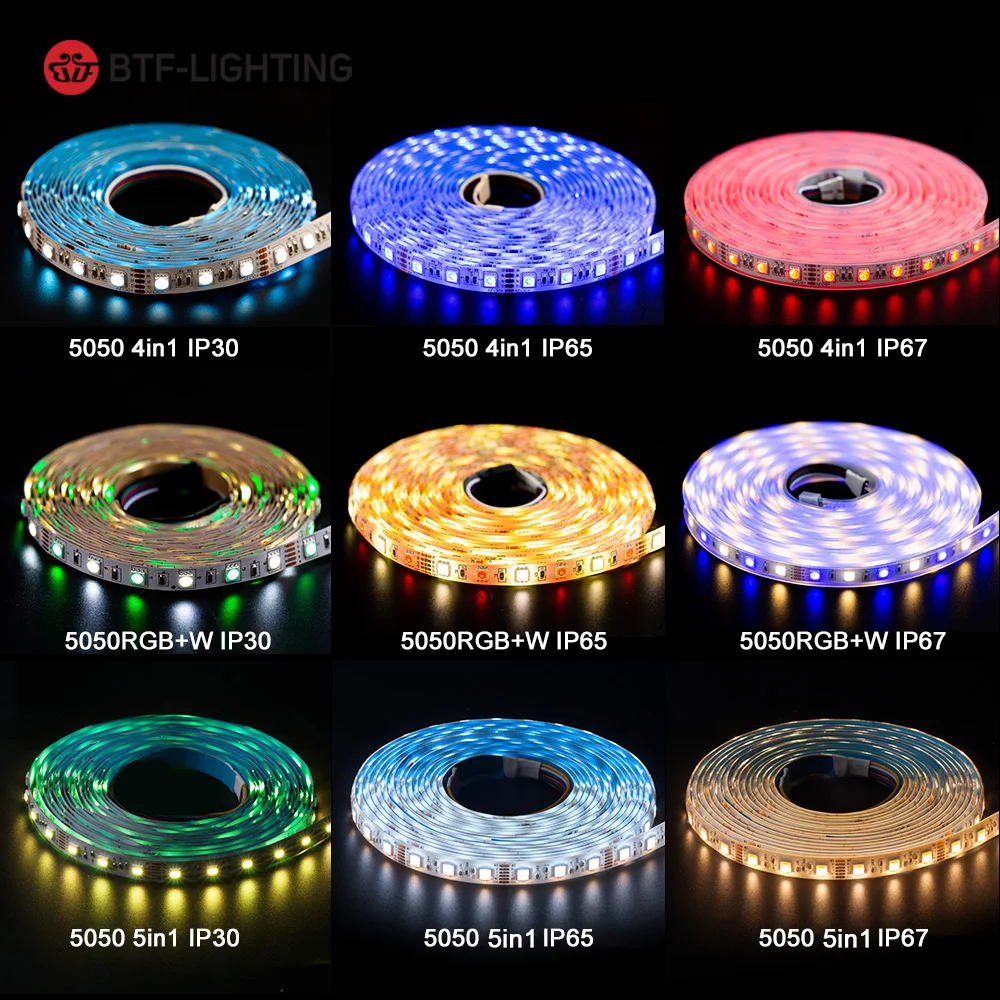 Top Quality BTF-Lighting DC12V 24V Warm Cool White 5m 60leds SMD 5050 4 Colors In 1 RGBW RGBWW Led Strip