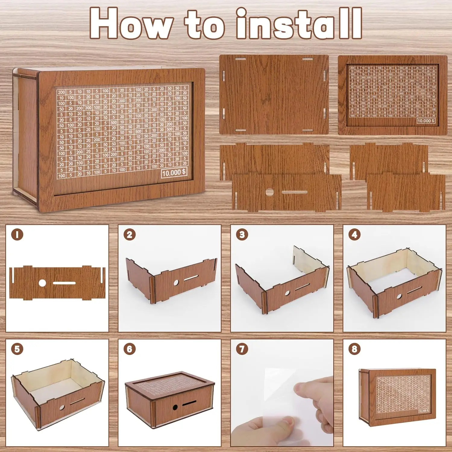 Wooden Cash Saver Money Box With Money Target And Numbers Cash Vault Wooden Savings Box Wooden Coin Bank Money Box With Counter