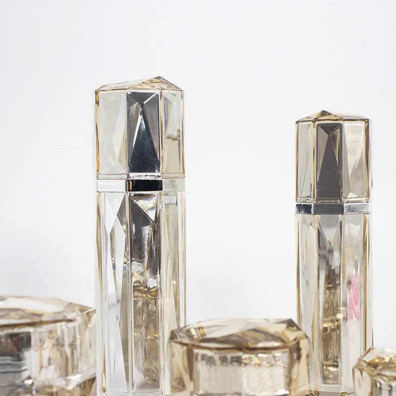 Graceful Lotion Cream Skincare Container Fashional Style Polygon Acrylic Bottle For Cosmetic Packaging