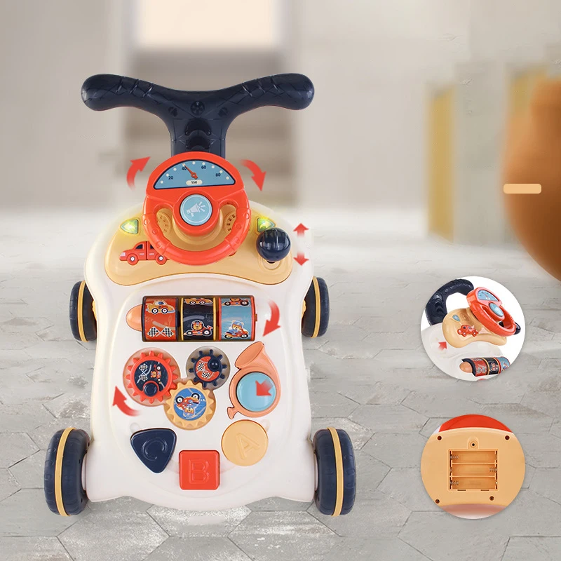 Wholesale most popular baby early education multifunctional fun steering wheel walker trolley toddler walking armrest toys