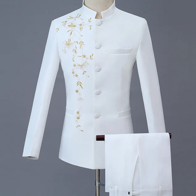 embroidered stand-up collar Chinese tunic suit