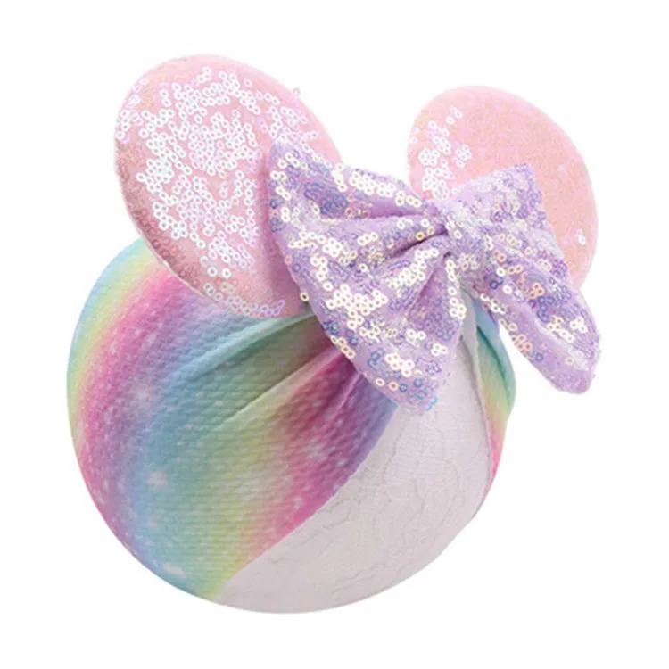 Cartoon Bow Knot Girls Elastic Mouse Ear Headband Plastic Kids Party Sequin Minnie Hairband