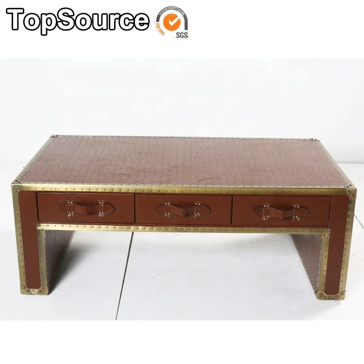 2019 New Metal Frame Indoor Furniture Crocodile Pattern Leather Tea Table For Living Room Home Restaurant