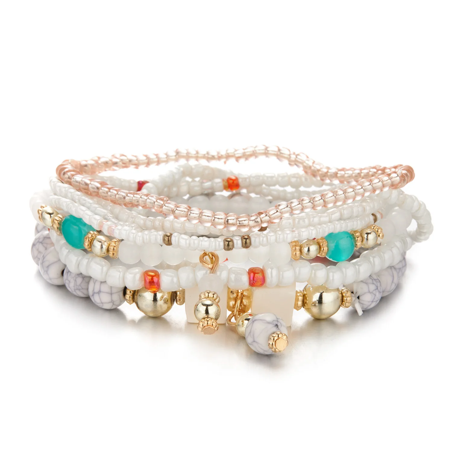 Hot Boho style creative rice bead beaded bracelet 8 pieces of turquoise elastic beaded bracelet set