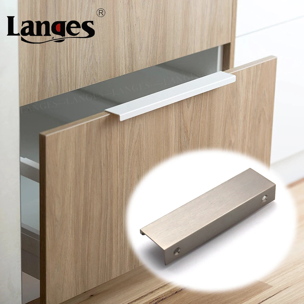 Customizable length Kitchen Aluminum Alloy Brushed Nickel Back Mount Edge Pull Handle