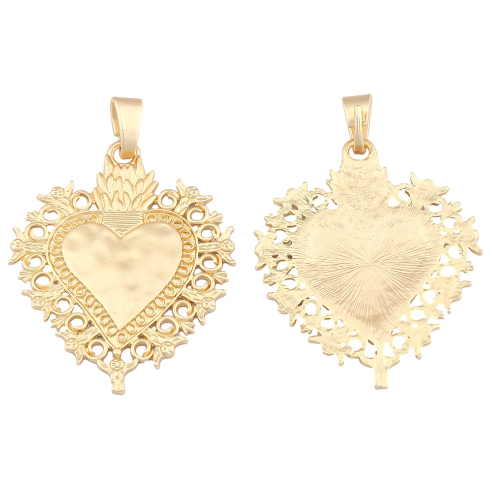 Matt Gold Large Boho Love Heart Charms Pendants Gold Big Heart Pendant For Necklace Jewelry Making 81x56mm