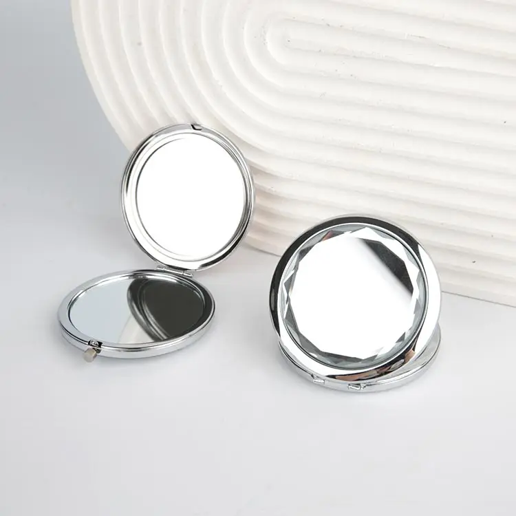 Custom Golden Foldable Portable Makeup Mirror Double-Sided 1X/2X Magnifying Metal Pocket Compact Mirror For Purse