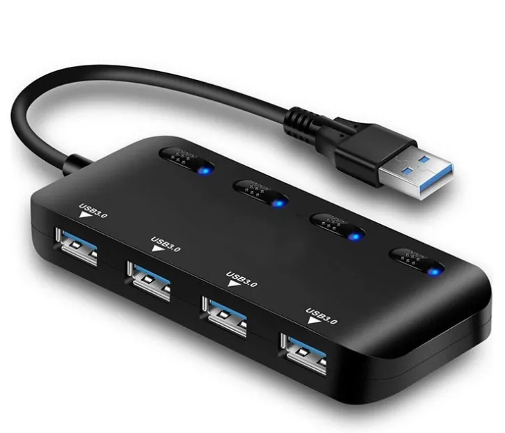 USB 3.0 Hub Splitter 4 Port USB Extender with Individual Power Switch Adapter