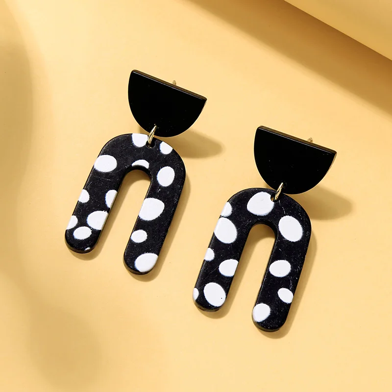 New Style Pink Green Resin Flower Custom Abstract Painted Faux Polymer Clay Acrylic Print Drop Earrings Statement Lot