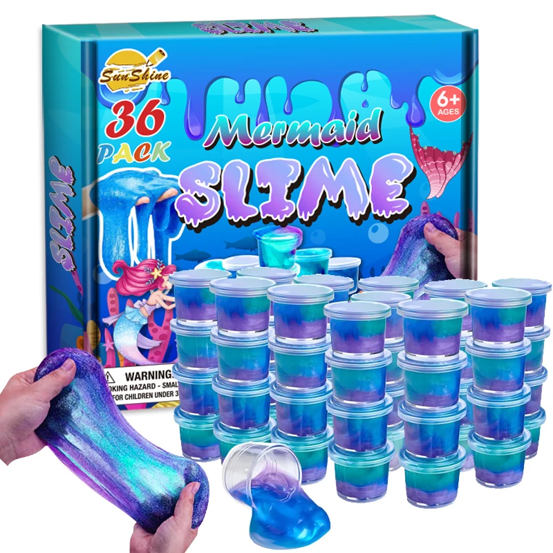 2025 36 Packs Mermaid Galaxy Putty Slime  Popularity Educational Children Making Slime Kit Party Favor Cup Slime Kit