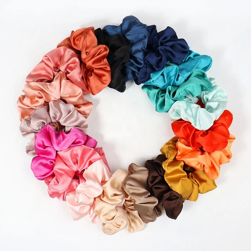 B.PHNE Stock products hair accessories 10cm hair band colorful satin scrunchy hair ties women sport cheap scrunchies