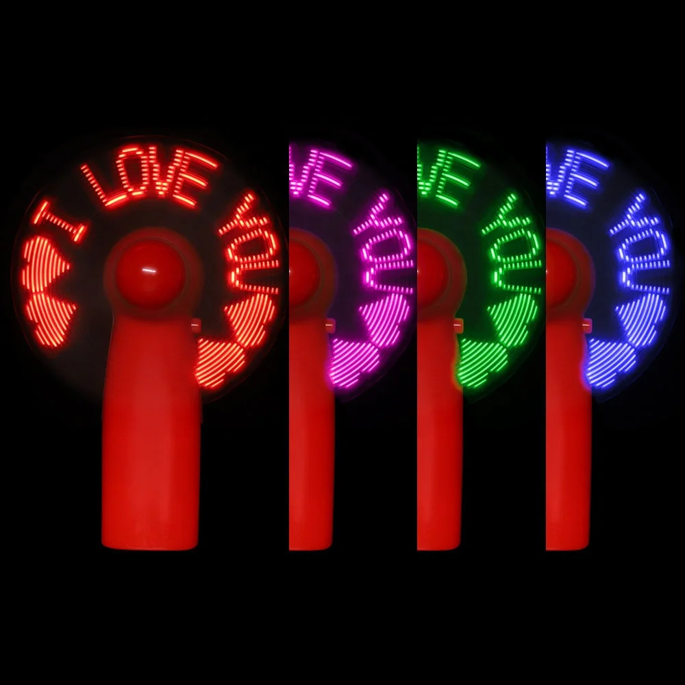 Fan With LED Light 7 Programmable Message Led Handheld Fan With Light Small Table Rechargeable LED Message Fan