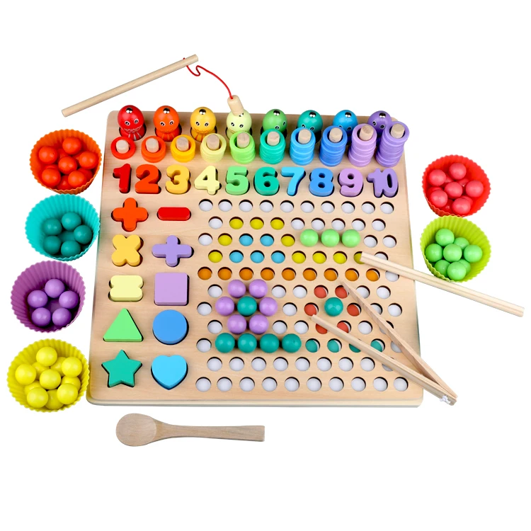 13 In 1 Multi-function Montessori Board Games For Kids Educational Brain Teaser Game Fishing Clip Beads Toy