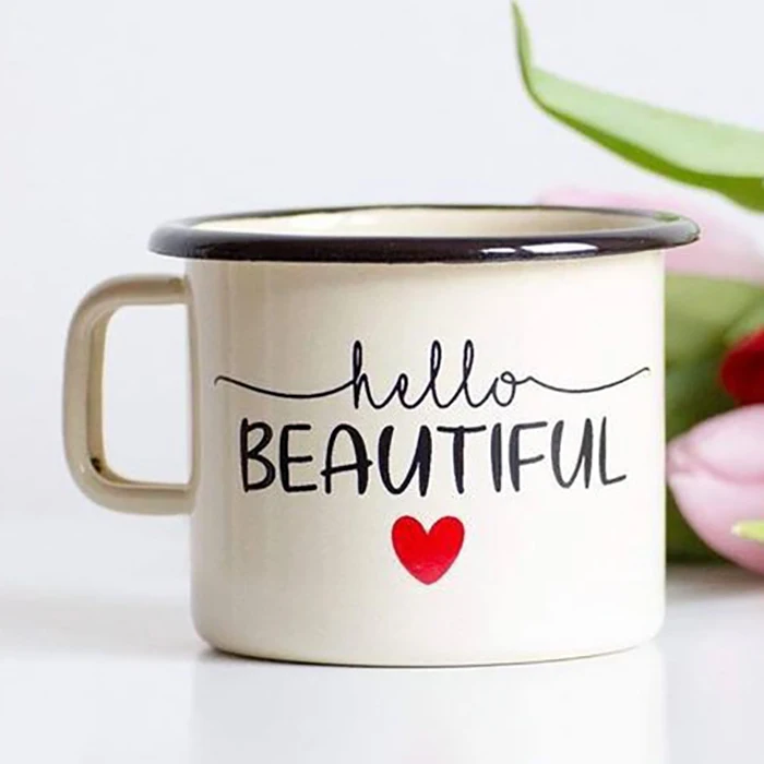 KLP Drinkware Custom travel camping mug cup unique shape enamel metal coffee beer enamel mug speckled