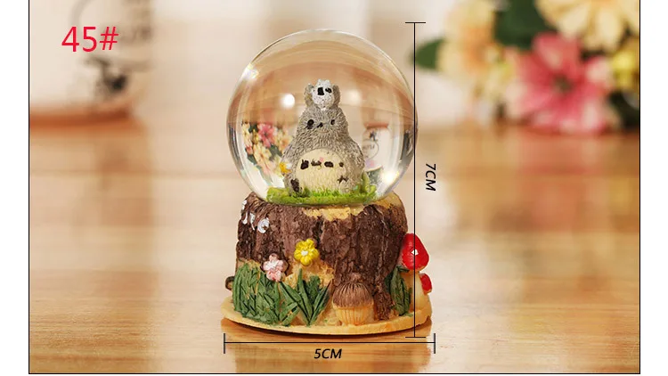 5*7cm Creative Totoro Snow Globe Lighting Crystal Ball Music Box Children Gift Resin UFO Music Box