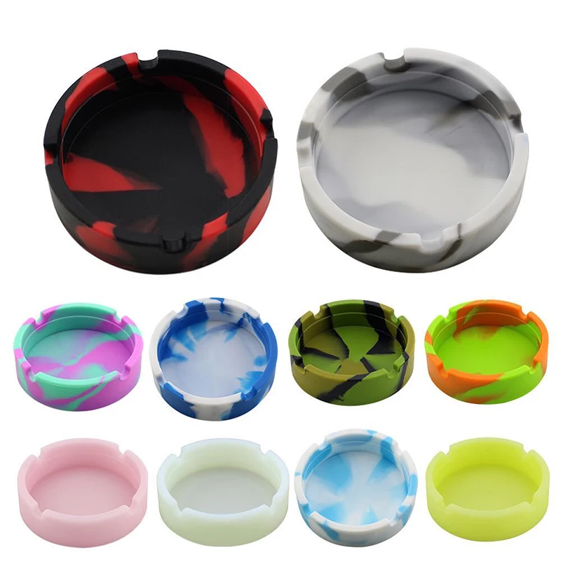OEM Camouflage Silicone Soft Round Ashtray Ash Tray Holder Luminous Portable Fluorescent Ashtray Anti Scalding Cigarette Holder
