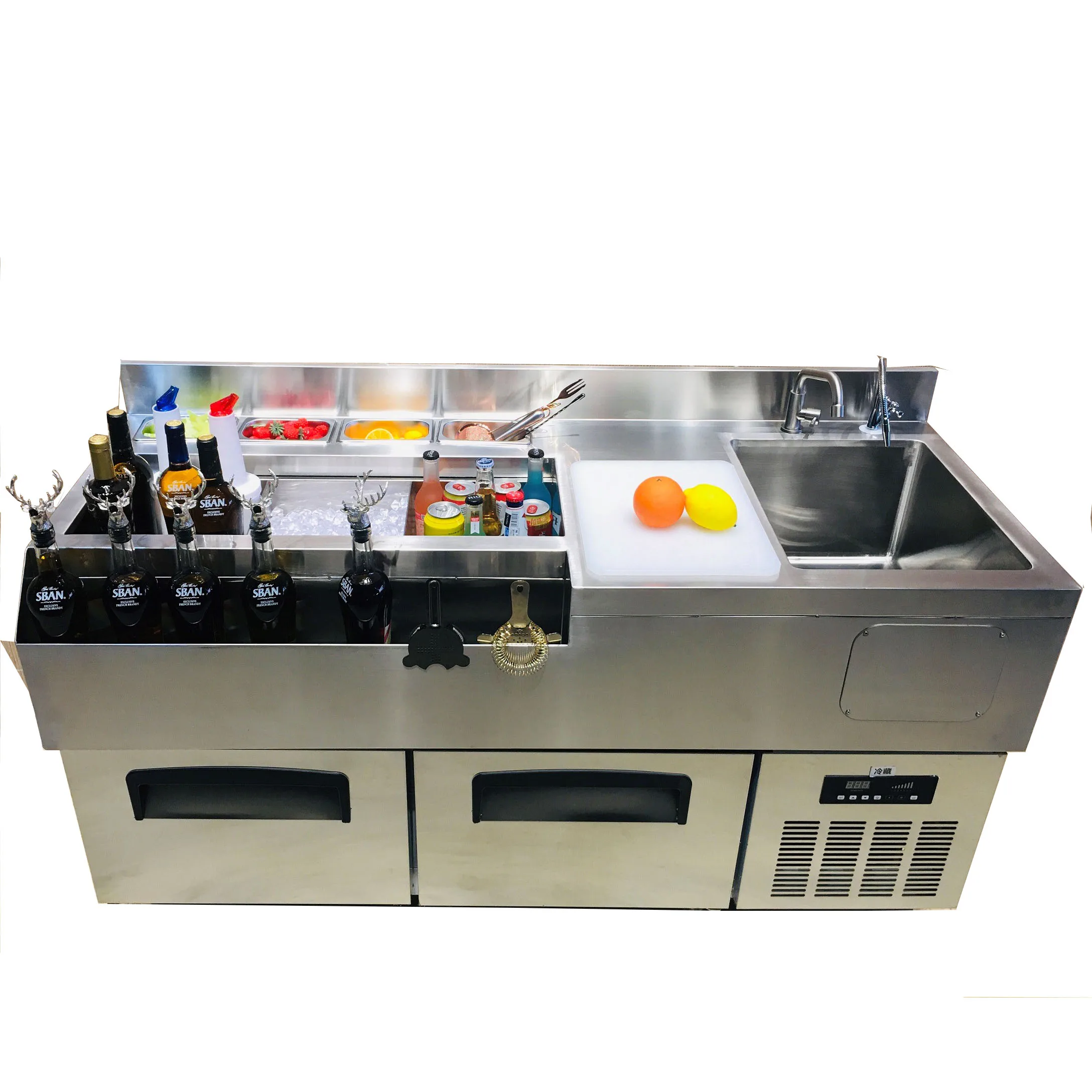 Mobile Work Station Cocktail Bar Station Stainless Steel Cocktail Counter Fridge Cocktail Station