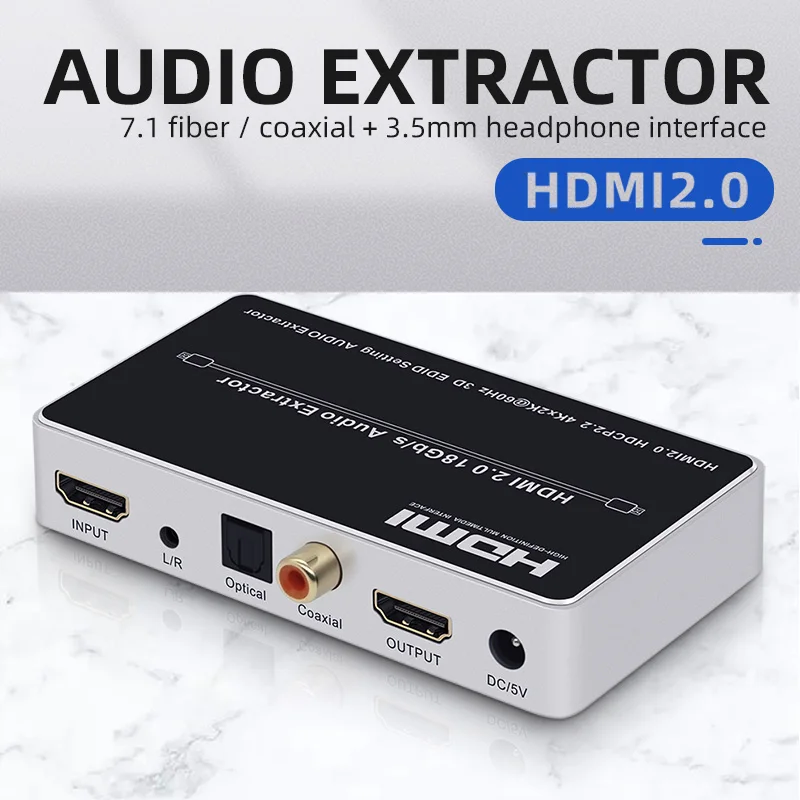 Digital Analog HDMI2.0 HDCP2.2 Input Output L/R Optical Coaxial DC/5V HDMI Audio Extractor 5.1 Converter Adapter Splitter
