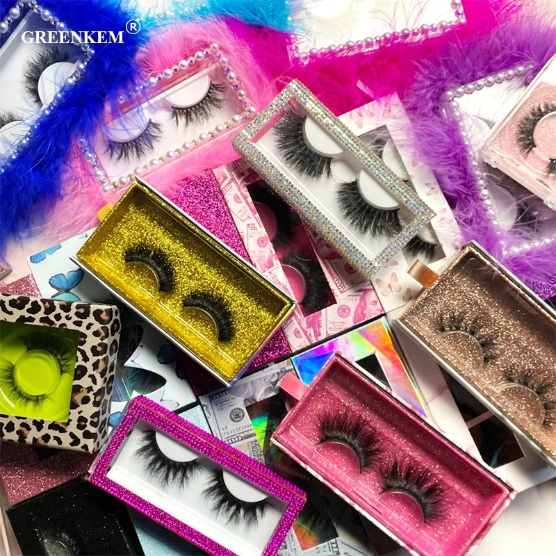 GREENKEM Natural False Eyelashes Thick Makeup Real Soft Eyelash Extension Eyelash Boxes Custom Logo Packaging 3D Mink Lashes