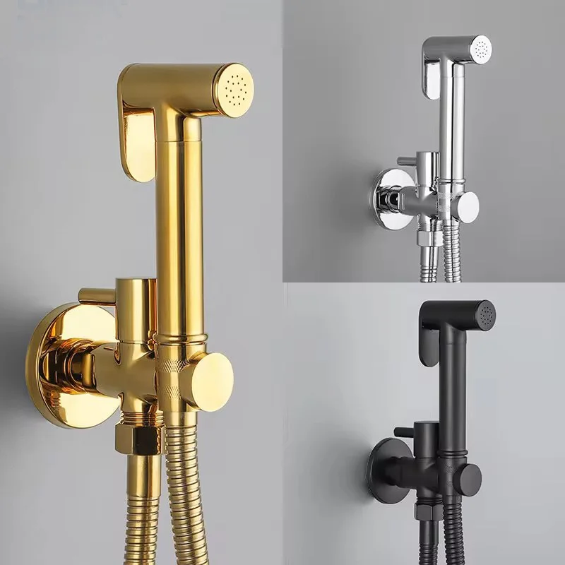 Sprayer Bidet Set Solid Brass Body Shine Chrome Black Gold Metal Grey Brass Shattaff Bathroom Toilet Fixture Cold Tap