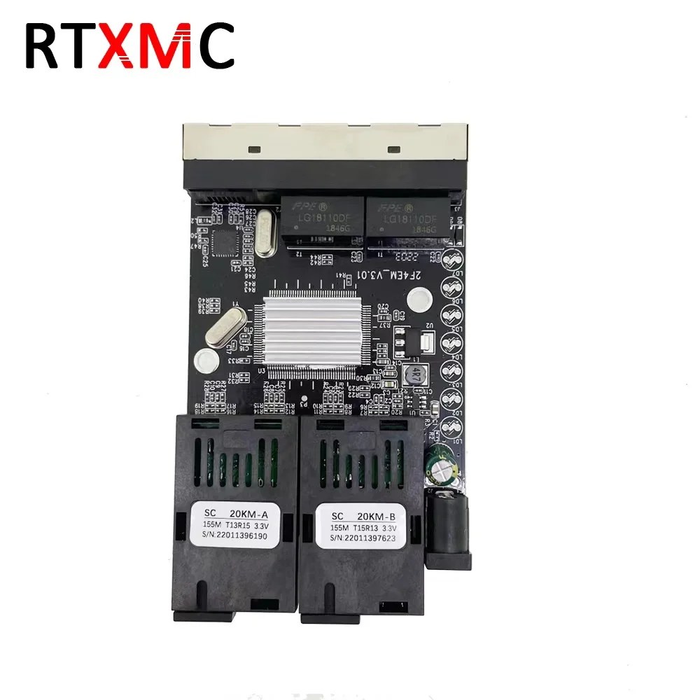 RTXMC Factory Supply Fast 155M reverse poe switch pcb board 2SC 4RJ45 fiber optic media converter 10/100Mbps 2FO 4LAN