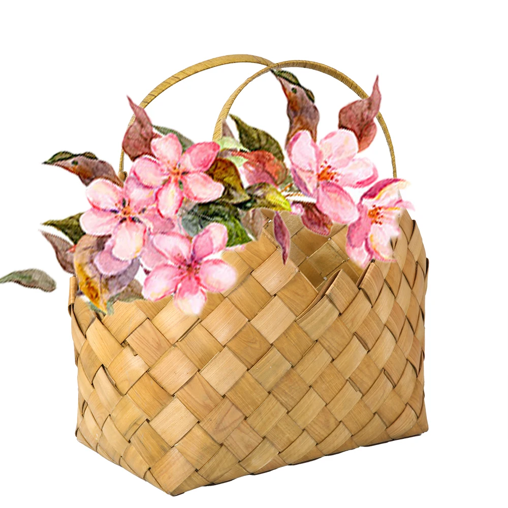 Handmade Woven Storage Basket Gift Basket Wood Bags Women Handbags Ladies Wooden Baskets with Handles Natural Storage Saddle