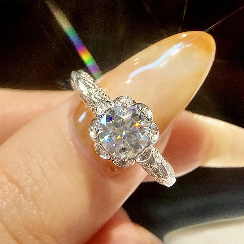 Genuine 925 Sterling Silver 1ct Moissanite Diamond Guardian angel ring for Women Engagement Luxury Jewellery