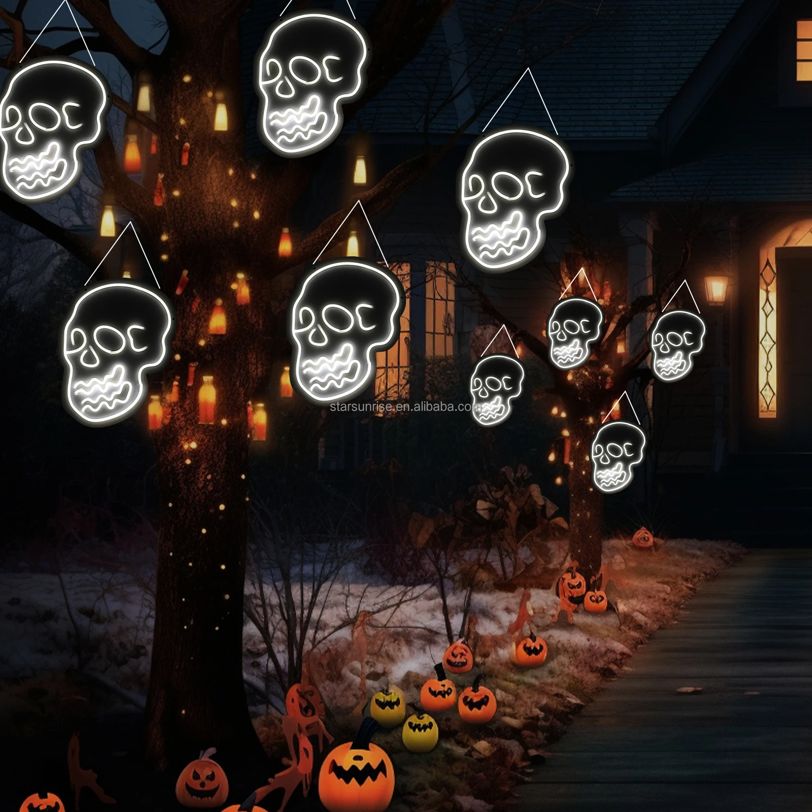 Transform your space with these LED neon lights for Halloween, featuring moving skulls and an acrylic backplane