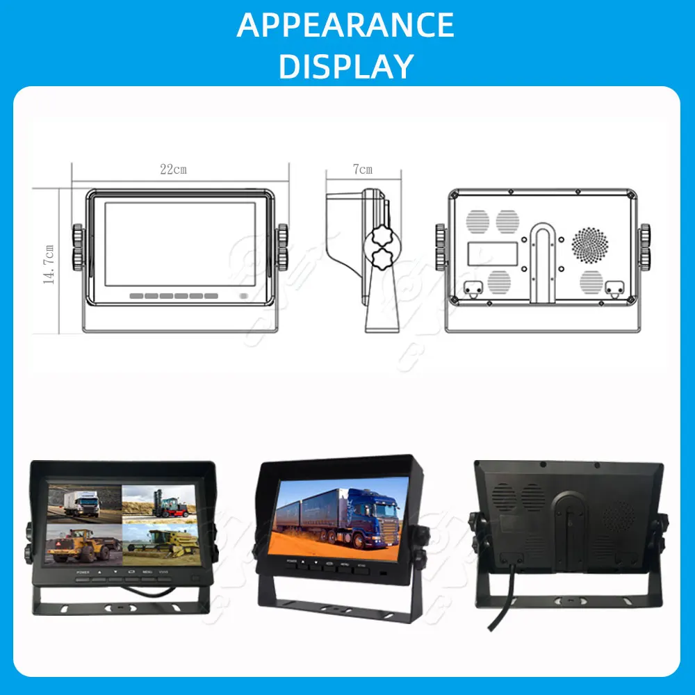 7 Inch TN/IPS Stand-Alone Dashboard LCD Car Monitor with Reverse Truck Screen Sunvisor Placement Rear View Car Video Monitoring
