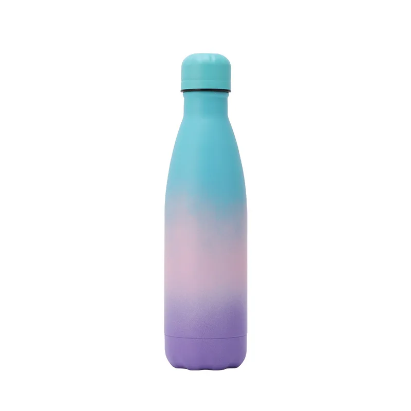 Spray paint color lid gradient color cola bottle double-layer stainless steel thermos sports bowling water bottle 500ml