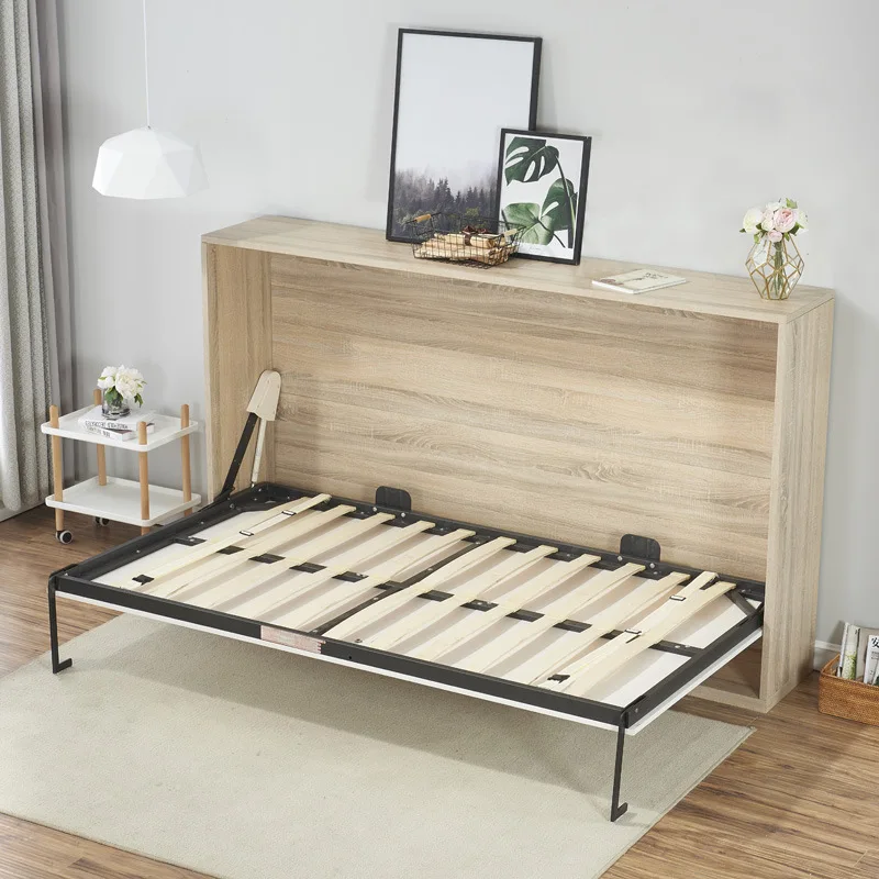 Side Wall Mounted Murphy Bed Bedroom Furniture Space Saving Modern Multifunction Folding Hidden Wall Bed Metal Foldable Bed