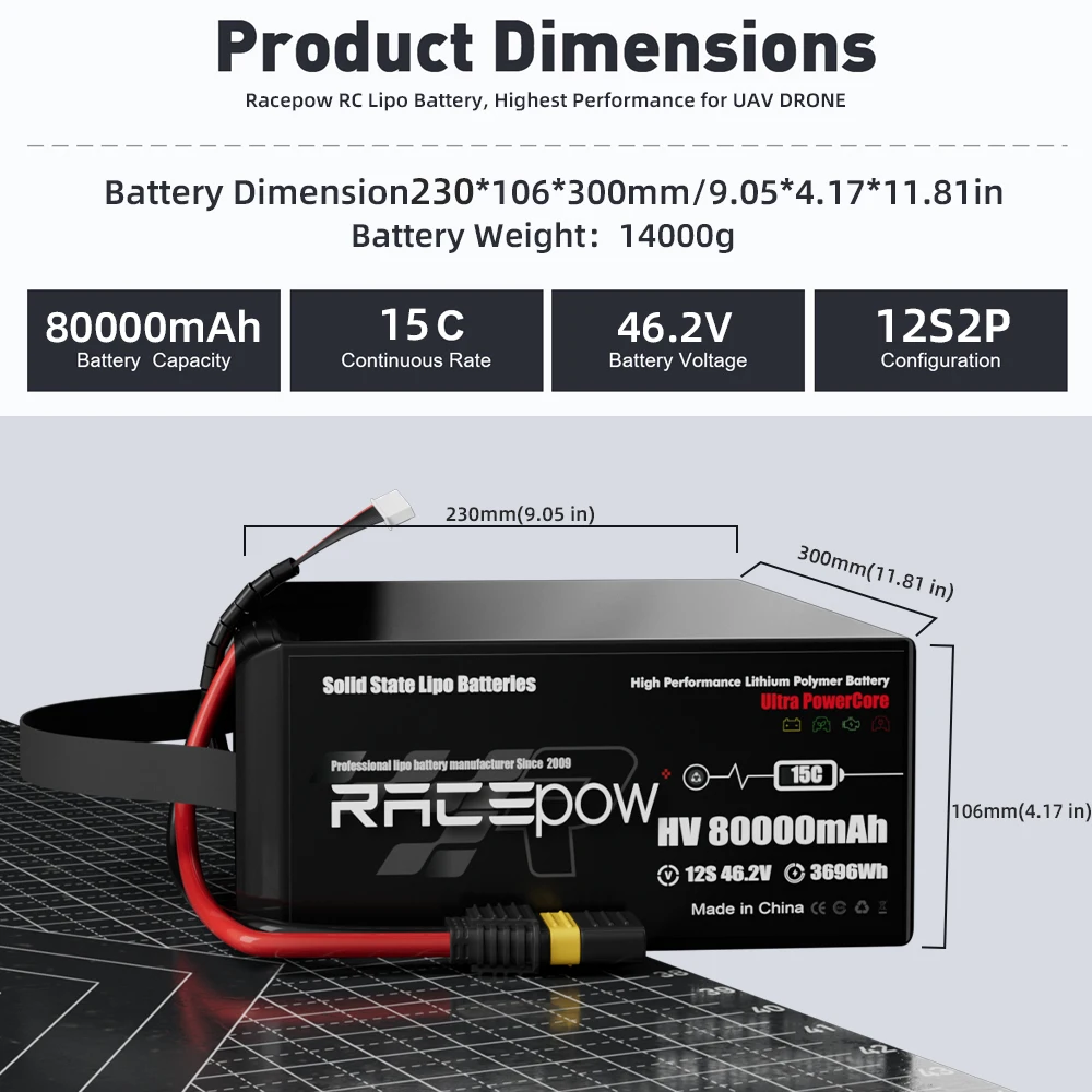 358wh/kg solid state li-ion battery 23.1V 46.2V 6S 12S 66000mAh 68000mAh 74000mAh 80000mAh Cargo/VTOL/evtol/ Heavy lift drone