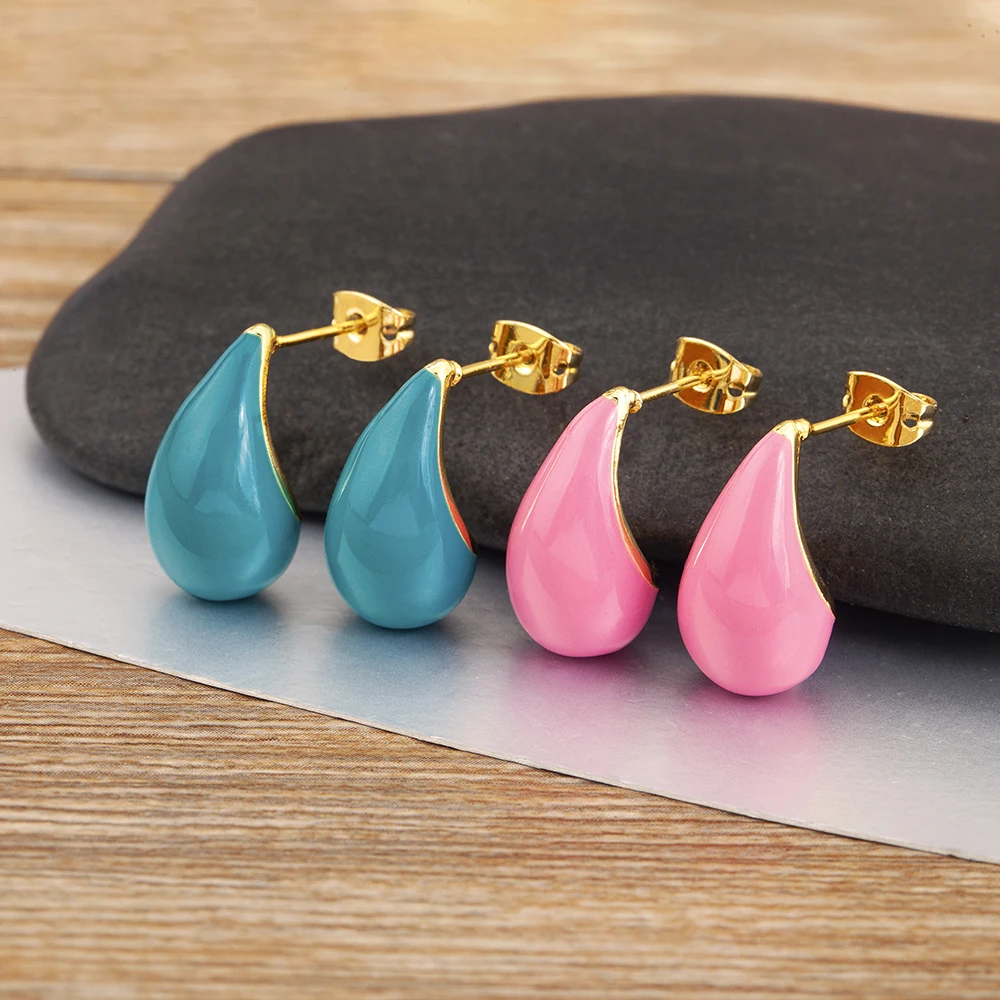 QIKU Vintage Waterdrop Stud Earrings Punk Design 5 Colors Oil Droplet Women Fashion Jewelry Accessories Wholesale Dropshipping
