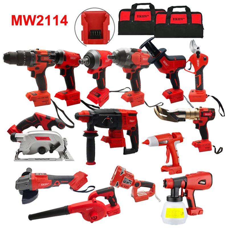 Ekiiv brushless drill wrench angle grinder 18V tools cordless wireless battery power tools set combo kit professional box