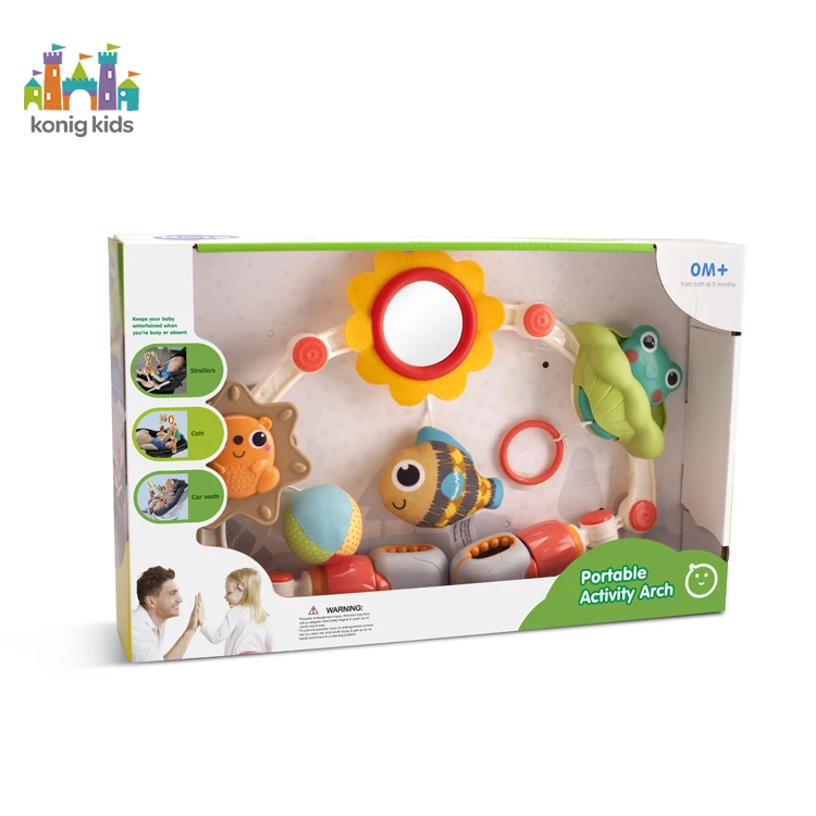 Konig Kids Baby Play Arch Stroller Crib Accessory Animmal Toy Activity Bar With Rattle Squeak Teethers Crib Mobile