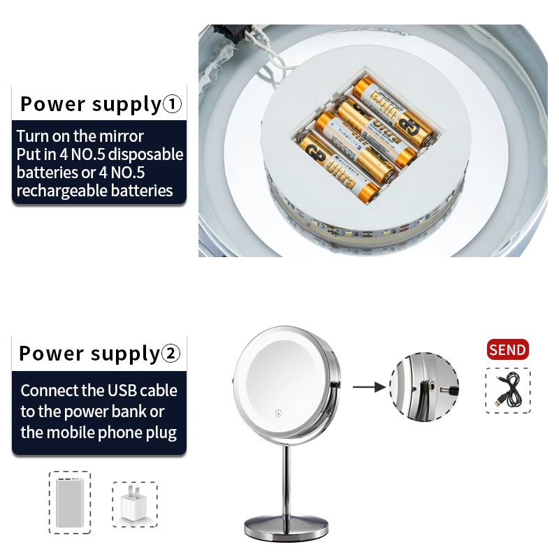 Небольшой светодиодный освещенные косметическое зеркало подарок ванная комната 10x увеличительное Круглый для
