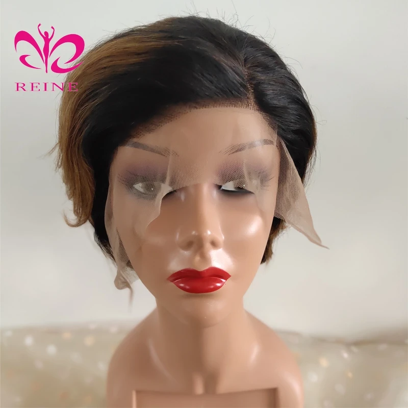 Customized Style Pixie Cut Ombre T1B/30 Color Short Bob Wigs Lace Front Wigs Wavy Hair Human Hair Wigs Brazilian Hair Swiss Lace